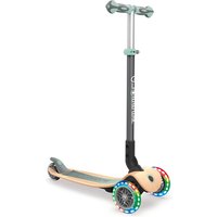 GLOBBER Scooter PRIMO FOLDABLE WOOD LIGHTS pastell grün - mit Leuchtrollen und Holzdeck von GLOBBER