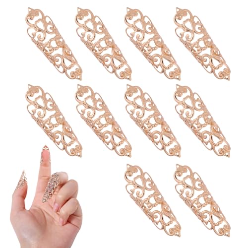 GLOBLELAND 10 Stück Goldene Fingernagelspitzen Krallenringe Ausgehöhlte Metallfingernagelringe Punk Kegel Fingernagelklaue Kostüm Fingerspitzenklaue Für Halloween Cosplay Kostüm Tanzshow von GLOBLELAND