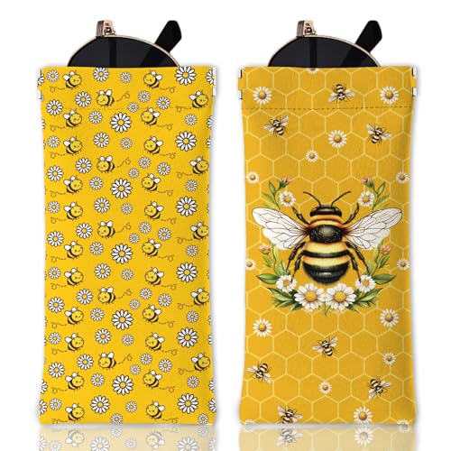 GLOBLELAND 2 Stück Queen Bee Weiches Brillenetui Daisy And Bee Reise Brillentasche Aus PU Leder Tragbare Brillenetui Tasche Mit Quetschverschluss Für Uhren Handys Make Up Pinsel von GLOBLELAND