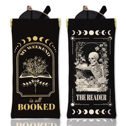 GLOBLELAND 2 Stück Schwarzes Buch Totenkopf Weiches Brillenetui Für Erwachsene Monde Und Blumen Reise Brillentasche Aus PU Leder Tragbare Brillenetui Mit Quetschverschluss Für Männer Und Frauen Uhren von GLOBLELAND