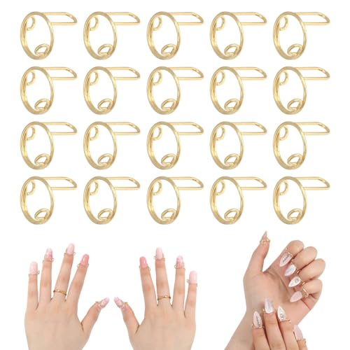 GLOBLELAND 20 Stück Goldener Wudu Nagelring Messing Fingerspitzenringe Für Acrylnägel Verstellbare Metall Nagelringe Für Frauen Künstliche Nägel Nagelkunst Dekoration von GLOBLELAND