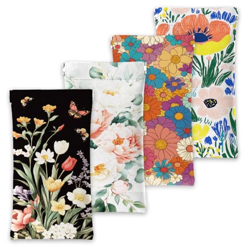 GLOBLELAND 4 Stück Blumen Brillenetui Weiches Brillenetui Pflanzensträuße Quetschverschluss Brillenetui Reise Sonnenbrillenetui Aus PU Leder Tragbare Sonnenbrillentasche Für Damen Und Herren von GLOBLELAND