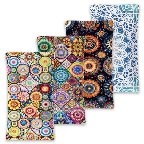 GLOBLELAND 4 Stück Buntes Mandala Brillenetui Weiches Brillenetui Mit Quetschverschluss Reise Sonnenbrillenetui Aus PU Leder Tragbare Sonnenbrillentasche Für Damen Und Herren von GLOBLELAND