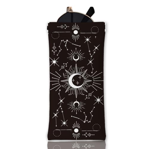 GLOBLELAND Brillenetui Mit Sonne Mond Und Sternen Tarot Design Quetschverschluss Reise Sonnenbrillenetui Aus PU Leder Tragbare Sonnenbrillentasche Für Damen Und Herren von GLOBLELAND