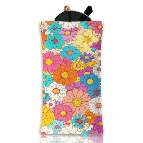 GLOBLELAND Doodle Daisy Blumen Weiches Brillenetui Mit Quetschverschluss Reise Sonnenbrillenetui Aus PU Leder Tragbare Sonnenbrillentasche Für Damen Und Herren von GLOBLELAND
