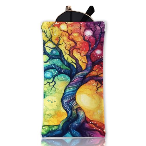 GLOBLELAND Fantasie Weiches Brillenetui Mit Baum Des Lebens Buntes Brillenetui Mit Quetschverschluss Reise Sonnenbrillenetui Aus PU Leder Tragbare Sonnenbrillentasche Für Damen Und Herren von GLOBLELAND