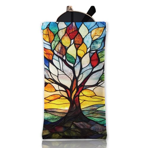 GLOBLELAND Weiches Brillenetui Mit Baum Des Lebens Bemaltes Glas Quetschverschluss Brillenetui Reise Sonnenbrillenetui Aus PU Leder Tragbare Sonnenbrillentasche Für Damen Und Herren von GLOBLELAND