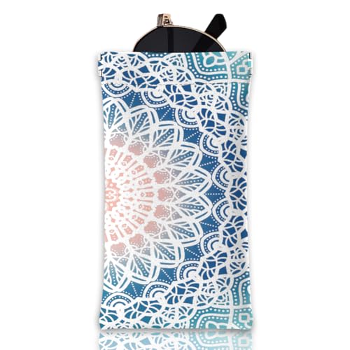 GLOBLELAND Weiches Brillenetui Mit Buntem Mandala Motiv Cyan Und Pink Mandala Brillenetui Mit Quetschverschluss Reise Sonnenbrillenetui Aus PU Leder Tragbare Sonnenbrillentasche Für Damen Und Herren von GLOBLELAND