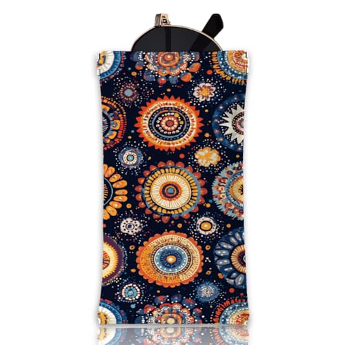 GLOBLELAND Weiches Brillenetui Mit Buntem Mandala Motiv Graffiti Mandala Brillenetui Mit Quetschverschluss Reise Sonnenbrillenetui Aus PU Leder Tragbare Sonnenbrillentasche Für Damen Und Herren von GLOBLELAND