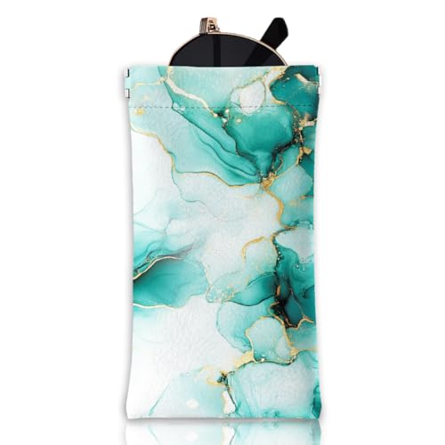 GLOBLELAND Weiches Brillenetui Mit Druckverschluss Und Grüner Marmorstruktur Reise Sonnenbrillenetui Aus PU Leder Tragbare Sonnenbrillentasche Für Damen Und Herren von GLOBLELAND