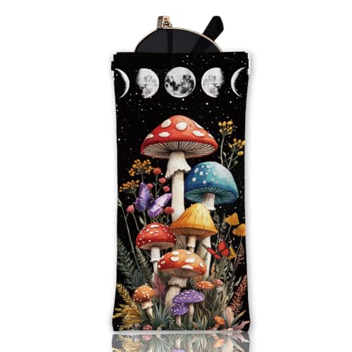 GLOBLELAND Weiches Brillenetui Mit Pilzen Mondphasen Schmetterlingen Quetschverschluss Brillenetui Reise Sonnenbrillenetui Aus PU Leder Tragbare Sonnenbrillentasche Für Damen Und Herren von GLOBLELAND