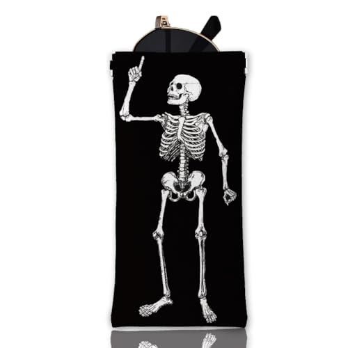 GLOBLELAND Weiches Brillenetui Mit Skelett Motiv Quetschverschluss Reise Sonnenbrillenetui Aus PU Leder Tragbare Sonnenbrillentasche Für Damen Und Herren von GLOBLELAND