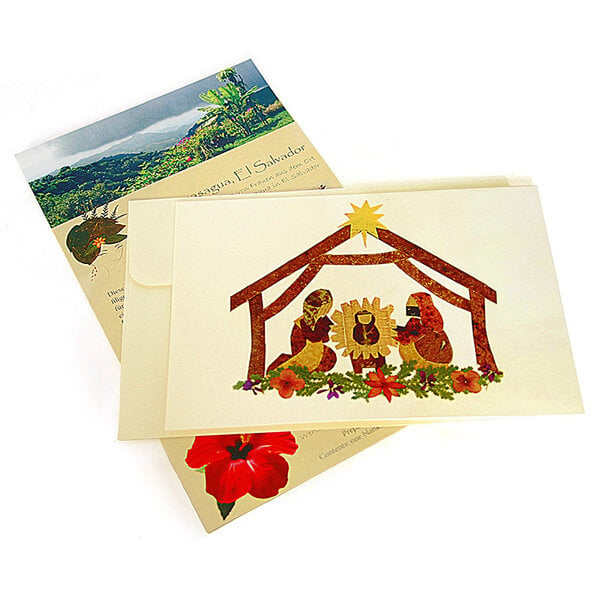 GLOBO Fair Trade Grusskarte KRIPPE Weihnachten, getrocknete Wildblumen von GLOBO Fair Trade