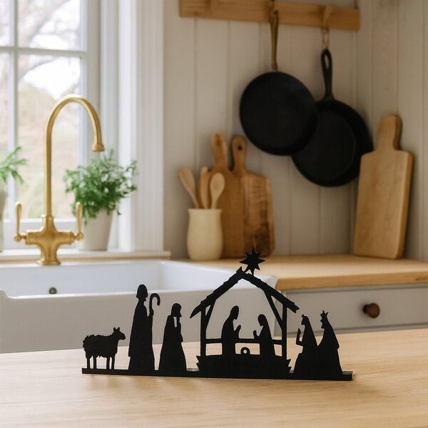 GLOBO Fair Trade Krippe STERN GROSS, Eisenblech - Weihnachtsgeschichte, Teelicht, Deko von GLOBO Fair Trade