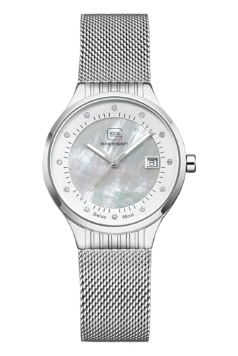 GLOCK Damen Quarz Uhr | 35mm Gehäuse | Armbanduhr mit Silbernem Edelstahlgehäuse | Perlmutt Zifferblatt | Silbernem Mesharmband | 10ATM | GW-28-1-18 von GLOCK