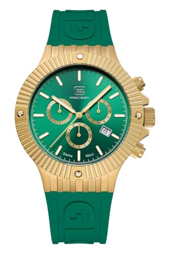 GLOCK Herren Quarz Uhr | 44mm Gehäuse | Armbanduhr mit Goldenem Edelstahlgehäuse | Grünem Zifferblatt | Grünem Silikonarmband | 20ATM | GW-37-2-24 von GLOCK