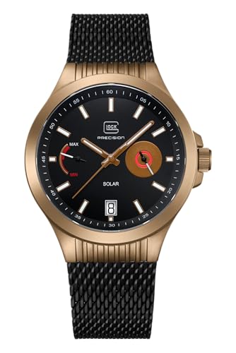 GLOCK Herren Solar Quarz Uhr | 42mm Gehäuse | Armbanduhr mit Coyote-Edelstahlgehäuse | Schwarzem Zifferblatt | Schwarzem Mesharmband | 10ATM | GW-19-3-22 von GLOCK