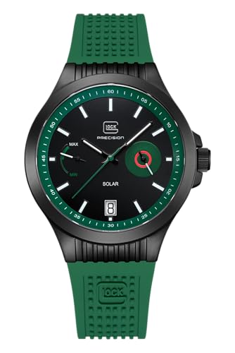 GLOCK Herren Solar Quarz Uhr | 42mm Gehäuse | Armbanduhr mit Schwarzem Edelstahlgehäuse | Schwarzem Zifferblatt | Grünem Silikonarmband | 10ATM | GW-19-4-22 GLOCK Herren Solar Quarz Uhr | 42mm Gehäuse | Armbanduhr mit Schwarzem Edelstahlgehäuse | Schwarzem Zifferblatt | Grünem Silikonarmband | 10ATM | GW-19-4-22 von GLOCK