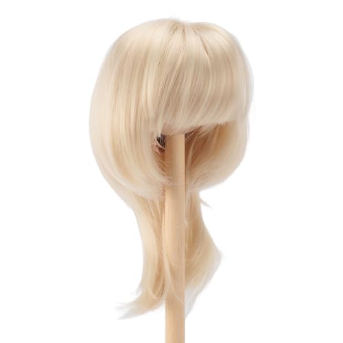 Kurze, glatte Perücke, passend für 1/4-Puppen, 18,5 - 21 cm Kopf, weiches Kunsthaar für Aussehen, simulierte Kopfhaut, weiches Seidenmaterial (cremeblond) von GLOGLOW