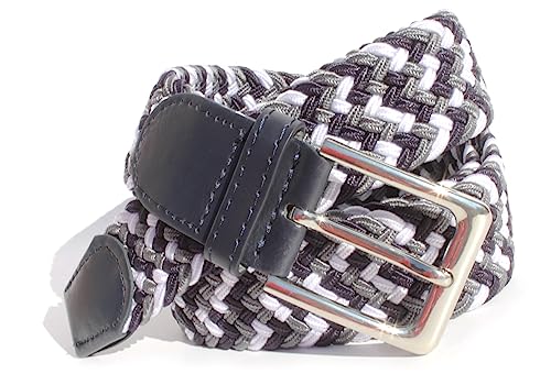 GLOMY Elastischer geflochtener Gürtel für Damen und Herren in einfarbig oder zweifarbig Unisex, Grau-Weiß., 110 von GLOMY