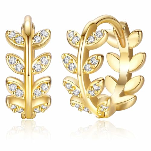 GLOQUAT 14 Karat Gold Creolen Ohrringe für Frauen Creolen Silber Zirkonia Ohrringe Leichte zarte Ohrstecker Hypoallergen Schmuck, Gelbgold, Zirkonia von GLOQUAT