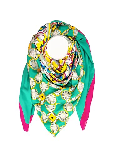 Damen Tuch Schal Grün Rosa mit auffälligem buntes Muster - Halstuch, Kopftücher,Hijab - Perfekt für Frühling Herbst und Winter - viskose 135 * 135 cm. von GLORIS