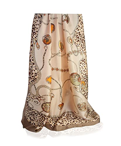 GLORIS Damen schal fein seidig groß 180 x 90 cm Beige mit buntes Muster. Halstuch Tuch für Frauen. Kopftuch Halstuch Schal. Seidenschal Elegante von GLORIS