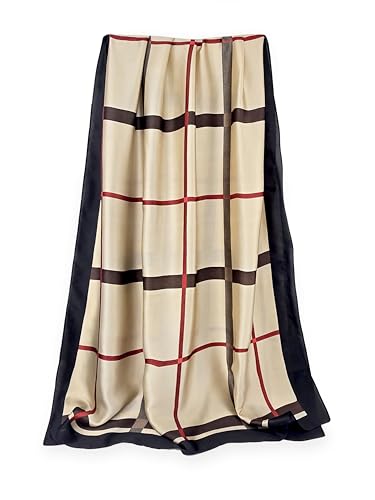 Damen schal fein seidig groß 180 x 90 cm Kariertes Rot Braun-Beige. Halstuch Tuch für Frauen. Kopftuch Halstuch Schal. Seidenschal Elegante von GLORIS