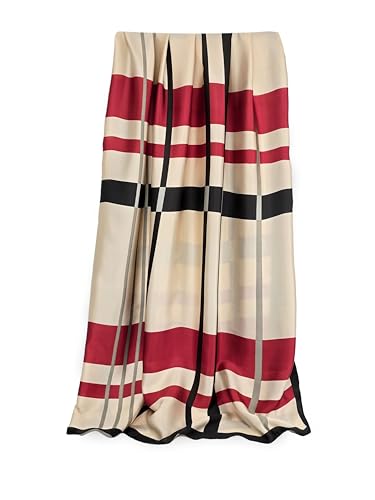 GLORIS Damen schal fein seidig groß 180 x 90 cm kariertes Rot Schwarz Beige. Halstuch Tuch für Frauen. Kopftuch Halstuch Schal. Seidenschal Elegante von GLORIS