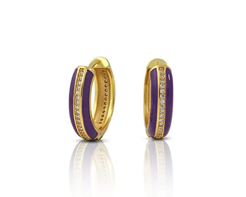 Damen Zarte Ohrringe Creolen mit Emaille und Zirkonia vergoldet 18K Klappcreolen Ohrringe Mädchen Modische Leichte Ohrringe Hypoallergene Huggie Ohrringe Modeschmuck für Frauen und Mädchen (Lily) von GLORIS