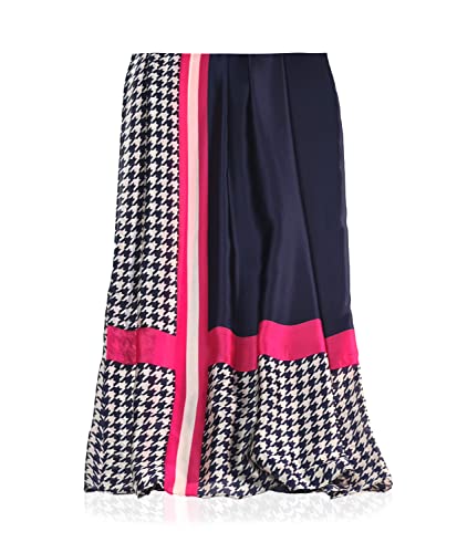 Schal Damen dünn seidig groß 180 x 90 cm Blau-Rosa und Hahnentrittmuster. Schal für Frauen. Halstuch Seidenschal Elegant. Pareo. Strandschal von GLORIS