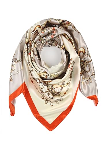 GLORIS Seidenschal Beige Orange Quadrat 90x90cm Damen Elegante Seidentuch Haare Seidentuch Halstuch Satintuch Halstuch Bandana Tuch Kopftücher Damen Ansatz Scarf von GLORIS