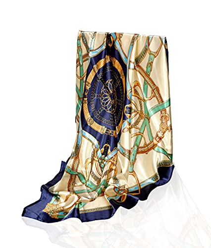 GLORIS Seidenschal Damen 90x90cm Blau Elegante Seidentuch Haare Seidentuch Halstuch Damen Elegant Satintuch Halstuch Seide Bandana Tuch Kopftücher Ansatz Scarf von GLORIS