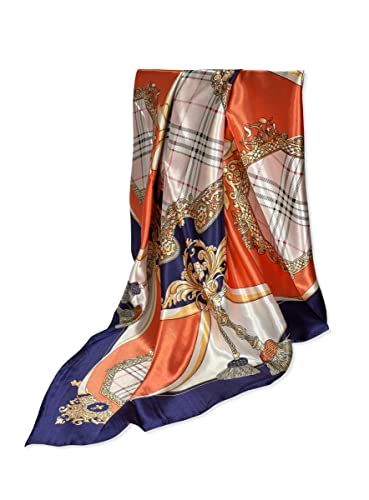 GLORIS Seidenschal Damen 90x90cm Blau Orange Elegante Seidentuch Haare Seidentuch Halstuch Damen Elegant Satintuch Halstuch Seide Bandana Tuch Kopftücher Ansatz Scarf von GLORIS