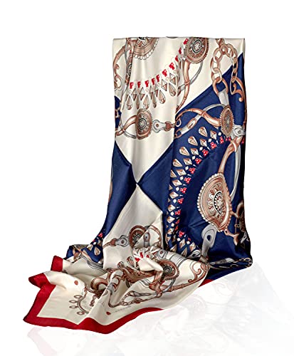 GLORIS Seidenschal Damen 90x90cm Blaues Quadrat Elegante Seidentuch Haare Seidentuch Halstuch Elegant Satintuch Halstuch Seide Bandana Tuch Kopftücher Ansatz Scarf von GLORIS