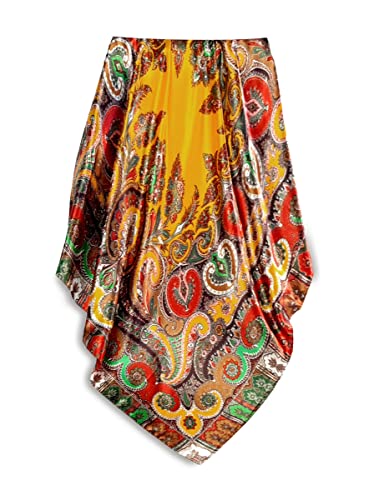 GLORIS Seidenschal Damen 90x90cm Gelb bunter Druck Elegante Seidentuch Haare Satintuch Halstuch Seide Bandana Tuch Kopftücher Ansatz Haare Seide Bandana Tuch Kopftücher Ansatz von GLORIS