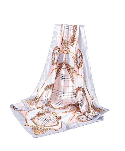 GLORIS Seidenschal Damen 90x90cm Grau Rosa Elegante Seidentuch Haare Seidentuch Halstuch Elegant Satintuch Halstuch Seide Bandana Tuch Kopftücher Ansatz Scarf von GLORIS