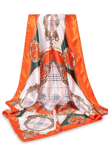 GLORIS Seidenschal Damen 90x90cm Grun Orange Elegante Seidentuch Haare Seidentuch Halstuch Elegant Satintuch Halstuch Seide Bandana Tuch Kopftücher Ansatz Scarf von GLORIS
