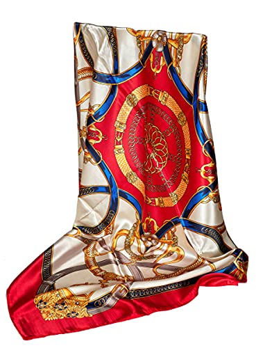 GLORIS Seidenschal Damen 90x90cm Rot Elegante Seidentuch Haare Seidentuch Satintuch Halstuch Seide Bandana Tuch Kopftücher Damen Ansatz von GLORIS