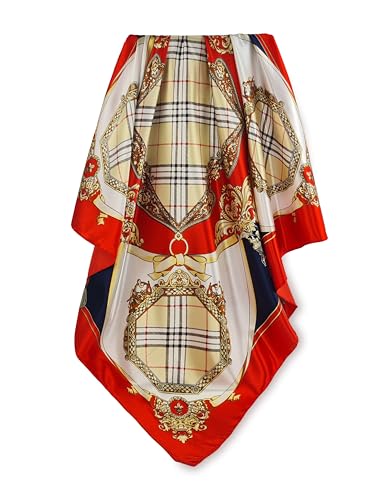 GLORIS Seidenschal Damen 90x90cm Rot Weiß Elegante Seidentuch Haare Seidentuch Halstuch Elegant Satintuch Halstuch Seide Bandana Tuch Kopftücher Ansatz Scarf von GLORIS