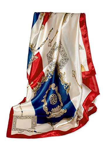GLORIS Seidenschal Damen 90x90cm Rot blau Elegante Seidentuch Haare Seidentuch Halstuch Damen Elegant Satintuch Halstuch Seide Bandana Tuch Kopftücher Ansatz Scarf von GLORIS