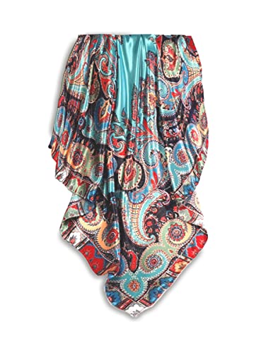 GLORIS Seidenschal Damen 90x90cm Türkis bunter Druck Elegante Seidentuch Haare Satintuch Halstuch Seide Bandana Tuch Kopftücher Ansatz Haare Seide Bandana Tuch Kopftücher Ansatz von GLORIS