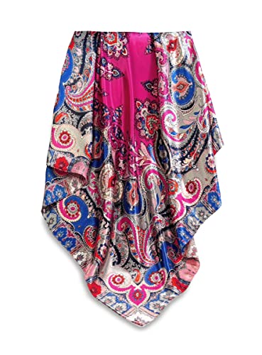 GLORIS Seidenschal Damen 90x90cm heißes Rosa Magenta bunter Druck Elegante Seidentuch Haare Satintuch Halstuch Seide Bandana Tuch Kopftücher Ansatz Haare Tuch Kopftücher Ansatz von GLORIS