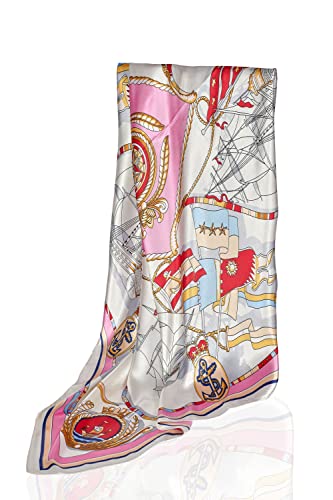 GLORIS Seidenschal Damen Elegante 90x90cm Seidentuch Haare Seidentuch Halstuch Damen Seide Elegant Satintuch Halstuch Seide Bandana Tuch Kopftücher Ansatz Scarf (Pink Sea Print) von GLORIS