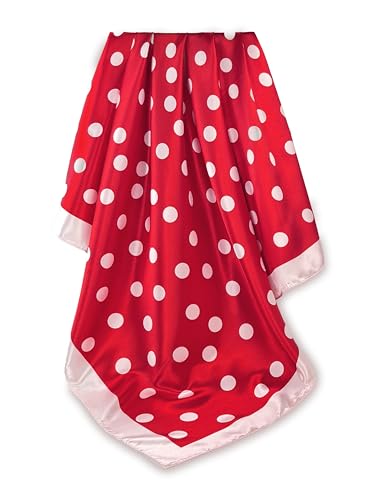 GLORIS Seidenschal Damen Elegante 90x90cm Seidentuch Haare Seidentuch Halstuch Damen Seide Elegant Satintuch Halstuch Seide Bandana Tuch Kopftüche Ansatz Scarf (Rot-Rosa Tupfen) von GLORIS