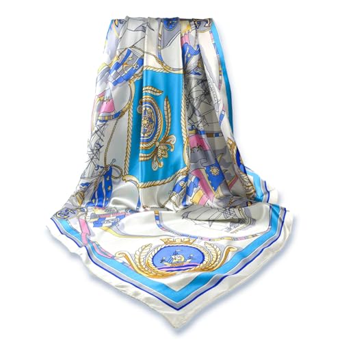 GLORIS Seidenschal Damen Elegante 90x90cm Seidentuch Haare Seidentuch Damen Halstuch Seide Elegant Satintuch Halstuch Seide Bandana Tuch Kopftücher Ansatz Scarf (Hellblau Sea) von GLORIS