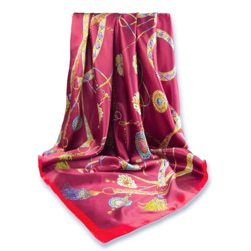 GLORIS Seidenschal Damen Elegante 90x90cm Seidentuch Haare Seidentuch Halstuch Damen Seide Elegant Satintuch Halstuch Seide Bandana Tuch Kopftücher Ansatz Scarf (Bordeaux - RotRand) von GLORIS