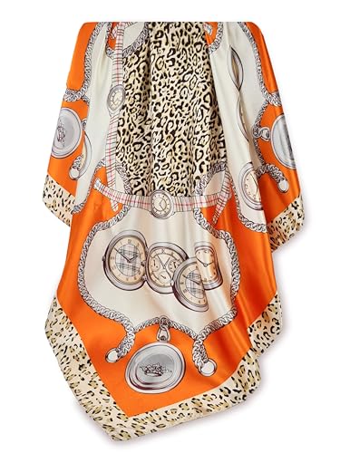 GLORIS Seidenschal Roses Quadrat 90x90cm Damen Elegante Seidentuch Haare Seidentuch Halstuch Satintuch Halstuch Bandana Tuch Kopftücher Damen Ansatz Scarf (Leo Orange) von GLORIS
