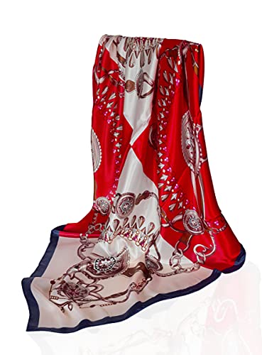 GLORIS Seidenschal Rotes Quadrat 90x90cm Damen Elegante Seidentuch Haare Seidentuch Halstuch Elegant Satintuch Halstuch Bandana Tuch Kopftücher Ansatz Scarf von GLORIS
