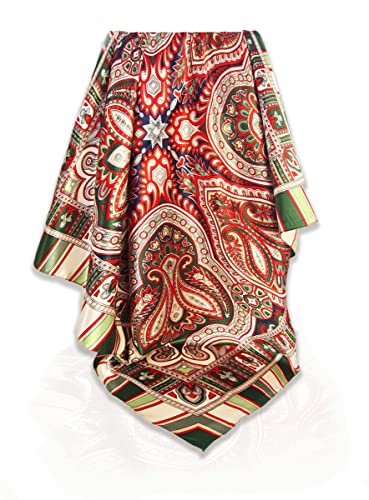 Seidenschal Damen 90x90cm Grün mit Paisley Muster Elegante Seidentuch Haare Seidentuch Halstuch Elegant Satintuch Bandana Tuch Kopftüch Ansatz Scarf von GLORIS